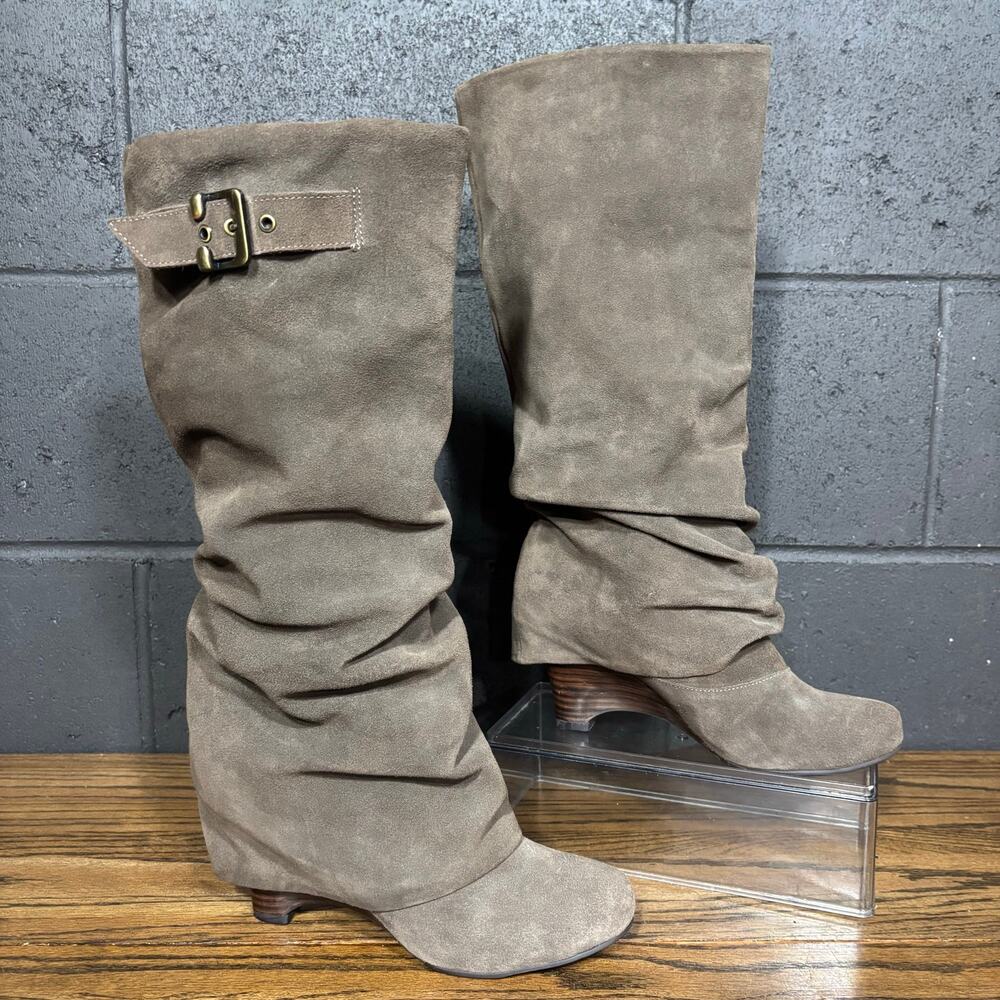 Y2K Naughty Monkey Brown Suede Leather Slouch Knee High Boots Buckle Women’s 8